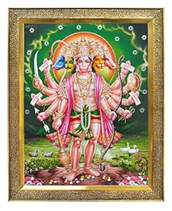 KHANNA panchmukhi Hanuman/Hanuman ji/bajrangbali ji Photo Frame for Wall Hanging/Gift/Temple/puja Room/Home Decor Golden Frame with Acrylic Sheet (Glass)