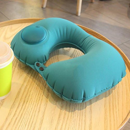 SHENCHI Press the automatic inflatable U-pillar drive travel aircraft pillow cervical pillow breathable skin-friendly soft afternoon break neck U-pillow , elegant blue