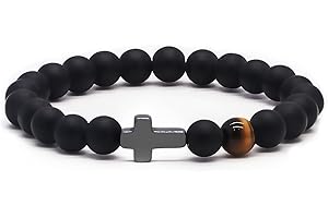 TOLOWOBK Kreuz Armband Herren Tigerauge Armband Männer Perlenarmband Herren Jungen Naturstein Perlen Armbänder Christliche Konfirmation Firmung Abitur Geburtstag Geschenke für Sohn Bruder Enkel Neffe