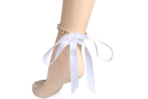 Sttiafay Cuban Link Chain Ankle Bracelet Barefoot Sandals Black Ribbon Anklets Beach Wedding Prom Party Foot Chain Accessories for Women and Girls