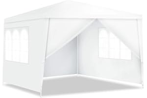 COSTWAY Carpas para Exteriores 3x3, Pergolas de Jardin 4 Paredes Laterales Desmontables y Ventanas Transparentes, Cenadores para Jardin Impermeable, Tubos de Metal, Camping Playa