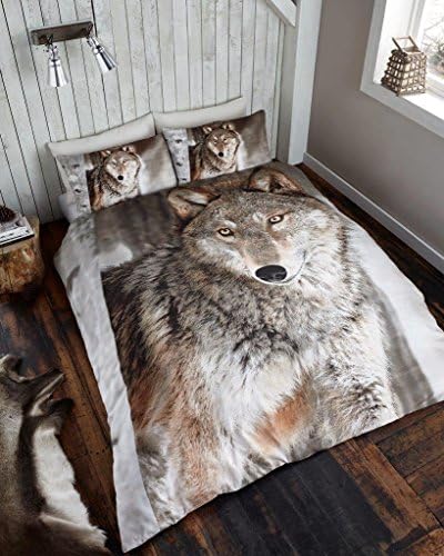 3D Animal Print Effect Design Duvet Quilt Cover Set With Matching Pillow Case Bedding Set (Single, 3D Wolf)
