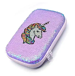Vikas gift gallery Unicorn Sequence Pouch for Girls, Premium Styling Unicorn Large Capacity Hardtop EVA Pencil case Organiser r School Kids Girls Women Pen Holder Pouch Multipurpose ( Multicolor)
