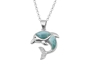 Kiara Jewellery Naszyjnik z wisiorkiem ze srebra wysokiej próby 925, delfin z cyrkonią, inkrustowany naturalnym larimarem na łańcuszku 45 cm ze srebra wysokiej próby lub belcher. Rodowany., Srebro