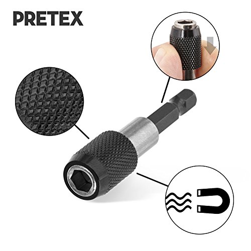 PRETEX Bithalter 1/4″ mit Sechskantschaft und Ringmagnet mit Quick-Release-Funktion | 2 Jahre Zufriedenheitsgarantie | Bithalter für elektrische Bohrmaschine, Schlagschrauber, Schraubendreher – Magnetbithalter, Bitaufnahme, 0,25 Zoll, Viertelzoll, Bit Holder - 2