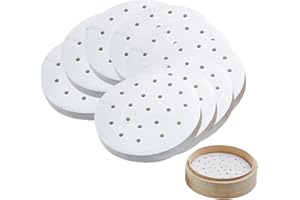 FortuneGlobe 200pcs de papier perforé 20 cm en bambou pour cuisson à la vapeur et à la vapeur，10 Pouces de parchemin antiadhésif comme papier dim sum, Friteuse à air