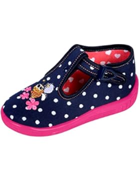Babyschuhe Hausschuhe Laufschuhe Ballerina mit Clip Verschluss Biene dunkelblau polkadot