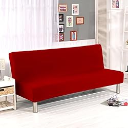 Cornasee Funda de Clic-clac elástica, Cubre/Protector sofá de 3 plazas,Color sólido,Rojo