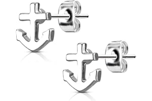 Bungsa Orecchini Ancora piccola Argento Acciaio inossidabile Unisex