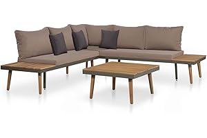 Festnight Conjuntos de Muebles de Jardín Exterior 4 Piezas, Sofá Exterior,Conjunto de Jardín de Madera Acacia, Muebles de Terraza,Sofa Jardin Exterior con Cojines para Jardín Terraza (Marrón y Gris)