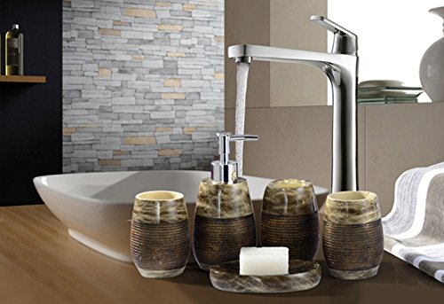 Bellabrunnen Elegant Retro 5 tlg. Badezimmer Set Bad Accessoire Set WC Set ,Coffee - 3