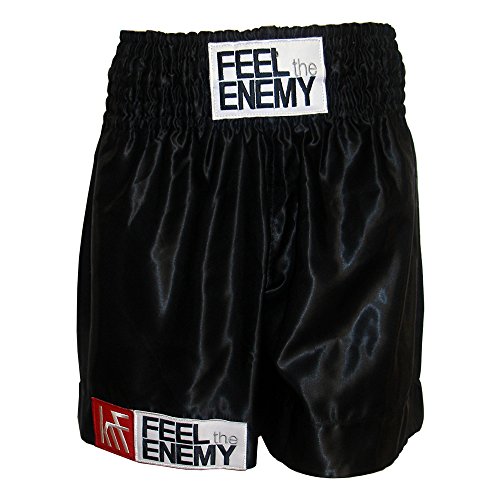 KRF Feel The Enemy Boxing Tinta Unita Pantaloncini da Boxe, Uomo, Uomo, Boxing Liso, Nero, M