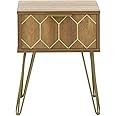 GFW Orleans Wooden Bedside Table With Drawer Storage Suitable For Hallway & Living Room, Bedroom Furniture For Display & Storage, Retro-Inspired Lamp Table, Mango Wood, D-39.5 x W-39.5 x H-49.5cm