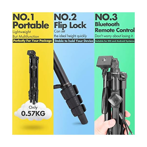 Fotopro Trípode Cámara 150 cm, Trípode de Aluminio para iPhone, Tripodes de Teléfono, Trípode Portátil, Soporte de la… - Image 5
