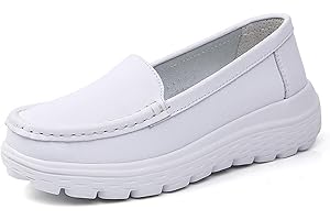 WYGWLG Women Nurse Shoes, Women's Air Cushion Slip-On Non-Slip Breathable Leather Nurse Shoes, Lightweight Comfortable Healthcare Orthopedic Shoes, Ideal for Nurse Healthcare Crews