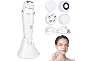 BNGXR Spazzola per la Pulizia del Viso 4-in-1, Impermeabile Spazzola Pulizia Viso Elettrica Ricaricabile USB Pulitore Elettrico dei pori L’esfoliazione Delicata per Ogni Tipo di Pelle (Bianco)