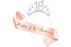 BESSY SHOP Compleanno Strass Compleanno Corona Diadema,Corona per Compleanno 18 Anni Ragazza Cristallo Strass Corona Compleanno Tiara con Sash Happy 18th Birthday Compleanno Tiara Compleanno Forniture per Feste