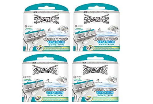 Wilkinson Sword Quattro Titanium Sensitive Blades, 32 Pieces