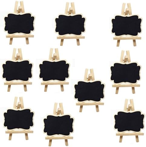 Worsendy 10PC Mini Wood Chalkboard Wordpad Mini Blackboard Decoration Memo Board Rectangular Message Board for Colorful Party and Kitchen Dinner Christmas Party Wedding With Easel