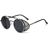 besbomig Occhiali da Sole Donna Stile Steampunk Occhiali da Sole Rotondi Vintage Polarizzati Occhiali da Sole da Uomo Retrò O