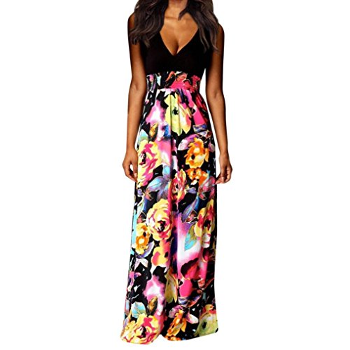 Vestito Donna Elegante, Yesmile Abito a Pieghe Signore Abiti Matrimonio Damigella d'Onore di Cerimonia Nuziale Formale Prom Dress Estate Donna Floreale Stampa (Black 1, XL)