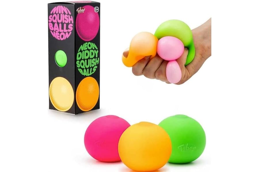 Tobar Neon Diddy Squish Ball Tactile Fidget Toys (Pack of 3), 5.4 x 5.4 x 5.4 cm