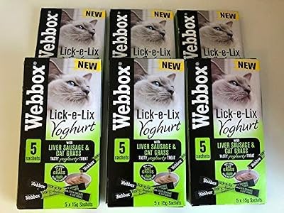 Webbox Lick-E-Lix Yoghurt avec Foie Saucisse et Chat Herbe 5 X 15g Sachets (Lot de 6)