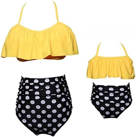 GQY Women Printing Halter Bikini Sets 2 Piece High Waist Beach Swimwear Family Matching Outfits Mother and Daughter Swimsuits,Yellow,Mother L