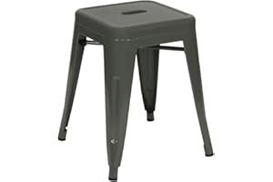 Vaukura Taburete Bajo Oliix – Taburete Bajo Industrial Metálico Brillo (Gris)