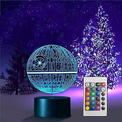 yiyicas 3D Lampes Illusions Optiques,7Models Touch Control Optique LED Illusion Night Light avec câble de charge pour Home Decor, enfants, ventilateurs Star Wars (Étoile de la mort)