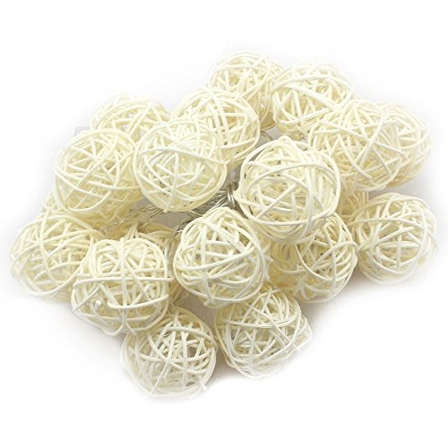 Weihnachtsbeleuchtung 20 Rattan Ball Lichterkette String Lights Batteriebetrieben für Hochzeit, Geburtstag Party, Weihnachtsdeko, 2,2 m, Warm Weiß - 7