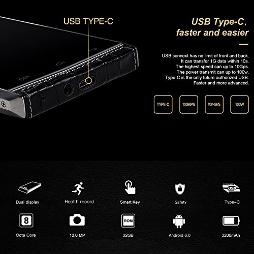 Smartphone Dual SIM, DOOGEE T3 Android 6.0 Doppio Schermo Cellulari con 5MP + 13 MP Fotocamera Digitale - WCDMA 3G 4G / LTE FDD 3200 mAh Telefono - 3GB di RAM + 32GB ROM - Nero