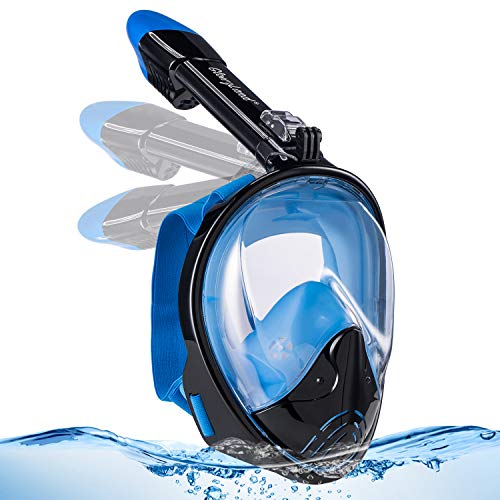 GlowsLand Máscara de Snorkel Mascara de Snorkeling 180° Vista Panorámica, Diseño de Tubo Plegable, Respirar Facilmente, Anti-empañante Anti-Fugas con Soporte para Cámara Deportiva para Adultos 2019