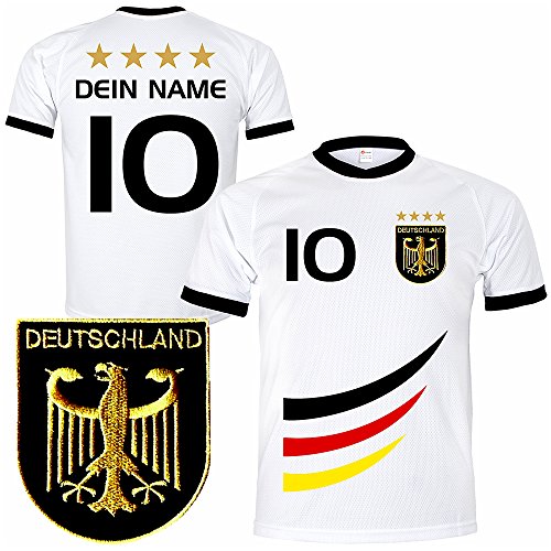 Deutschland Trikot mit GRATIS Wunschname + Nummer + Wappen Typ #D 2019 günstig im EM / WM weiss – Geschenke für Kinder,Jungen,Baby,.. Fußball T-Shirt personalisiert als Weihnachtsgeschenk