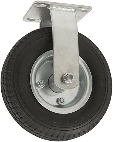 Titan 4130755 8 Inch Caster Rigid Non-Swivel Top Plate Pneumatic Air Filled Wheel Provides a Cushioned Ride and Shock Absorption Best Suited for Outdoor Use, Chrome/Black