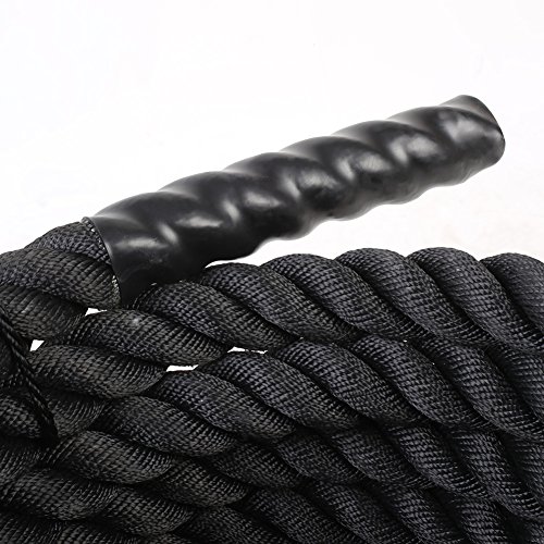 FEMOR Battle Rope 9/12/15M Schwarz Fitness ∅ 3.8cm Tau Trainingsseil für Sprung- Kletter- CrossFit-Training, Kraftausdauer und Tauziehen Schlagseil Schlangenseil Schwungseil – mehr Stabilität - 8