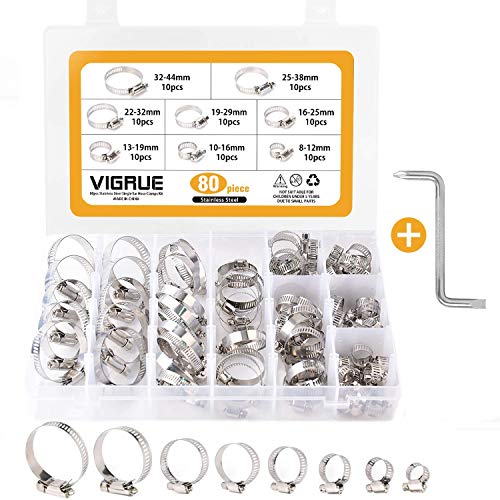 Collier de Serrage(80Pièces) - Ajustable en Acier Inoxydable Tuyau Pinces Clips Fixation - Vendu Par VIGRUE