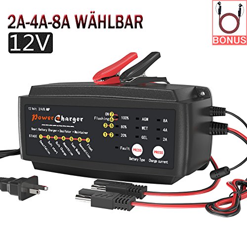Preisvergleich Produktbild LEICESTERCN 12V autobatterie ladegerät Vollautomatisches ladegerät Auto batterieladegerät Batterie erhaltungsgerät intelligentes für KFZ PKW Motorrad (12V 2-4-8A Wählbar)-MEHRWEG