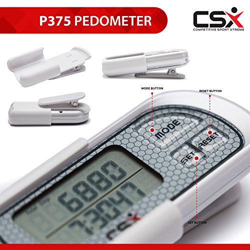 CSX P375 3D Tri-Axis Schrittzähler mit digitaler Anzeige, Clip und Gurt, einschließlich Ebook, genauer Kalorienzähler, 30 Tage Speicher, Entfernung Meilen/km, täglicher Aktivitätstracker, Aktivitätszeit - 3