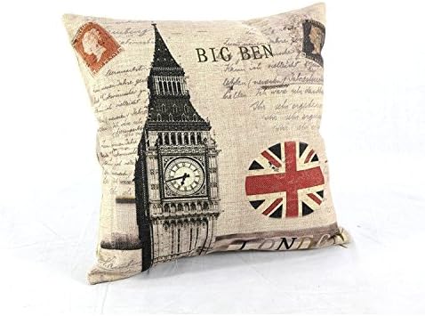 KINGSTONS London Union Jack Big Ben Cotton Linen Square Throw Pillow Case for Sofa 18X18 Inch