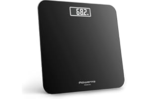 Rowenta Premiss 2.0, Bilancia da Bagno con Display LCD Facile da Leggere, Capacità 160Kg, Design Moderno e Funzioni Intelligenti, Auto Accensione e Spegnimento Automatico, Colore Nero, BS1800V0