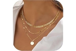LOLIAS Kette Gold Damen Layering Halskette Damen 18k Goldkette Silber & Rosegold Wasserfest Lange Ketten mit Anhänger Doppel Mehrreihige Zarte Goldkette Damen Rund Plättchen Schmuck