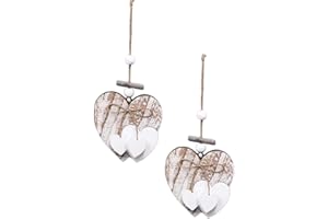 XNSHUN Deko Herz Hänger, 2 Stück Anhänger Herz Aus Holz Hängedeko, Natur-Deko Fensterdeko, Wanddeko Mitbringsel Hochzeitsdeko, Raumdeko Zum Aufhängen Für Wohnzimmer Fenster (01)