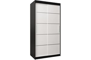 ‎MEBLE KRYSPOL MEBLE KRYSPOL Schwebetürenschrank Verona 1 100 cm Kleiderschrank mit Kleiderstange und Einlegeboden Schlafzimmer- Wohnzimmerschrank Schiebetüren Modern Design (Schubladen: 0, Schwarz + Weiß)