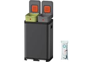 Mbillion Kitchen Bin, Dual Step Trasn Can & Garbage Recycling Bins, Stainless Steel, with Removable Inner Buckets, for Home, Office (20+20L Black)