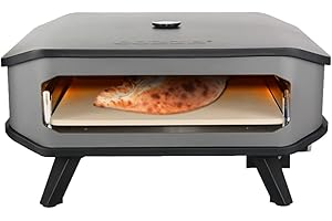 ‎COZZE cozze, Millarco Cozze® 90347 XXL 17 Gas Pizza Ofen mit Thermometer mobiler Pizzaofen Pizzastein Gasgrill bis 400°Grad regelbar mit 42,50 x42,50 cm Pizzastein tragbar Terrasse Balkon Garten 8kW, Black