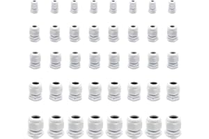 DUISOAD FUJIE 40 Pcs Conector de Prensaestopas Impermeable de Plastico Gland Conectores de Cables Blanco- M12, M16, M18, M20, M25