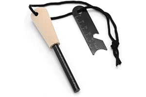 EBHO Acciarino Per Fuoco,Pietre Focaie Portatili Da Esterno，Accendino Campeggio Con Manico In Legno Lavorato a Mano Spessa,Raschietto Multiutensile,Selvaggio Tradizionale