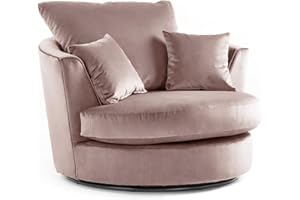 Furnishings For Less UK New Brooklyn Full Fibre Pink Plush Velvet 360 Swivel Rotation Single Seater Swivel Chair Living Room Seating Accessory (Pink, Swivel Chair)