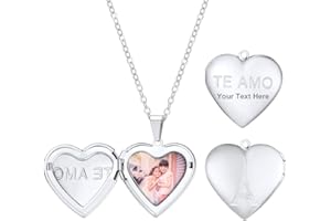 PROSTEEL Collar Mujer Texto/Foto Personalizable, Colgante de Guardapelo en Forma de Corazón Acero Inoxidable Regalo para Mujer Chicas con Caja de Regalo